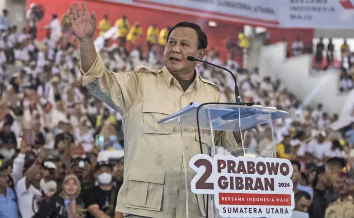 Le candidat à la présidence indonésienne Prabowo Subianto lors d’un meeting à Medan, dans le nord de Sumatra, en Indonésie, le samedi 13 janvier 2024. BINSAR BAKKARA / AP
